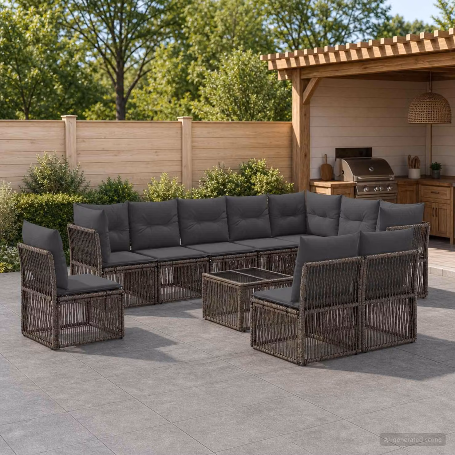 Maison Exclusive - Set da giardino composto da 11 pezzi, divano, colore grigio, realizzato in rattan sintetico