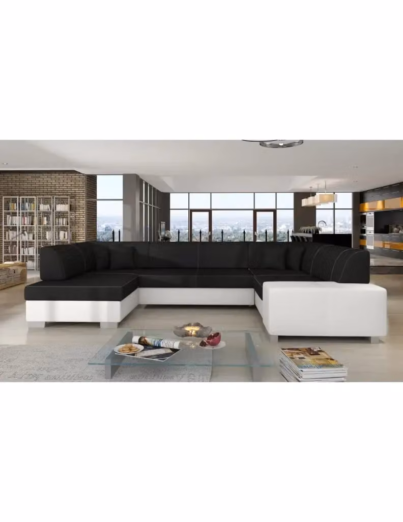 Divano panoramico a U HAVANA MEUBLORAMA convertibile da 6 posti con seduta profonda, Grigio scuro e Bianco, L: 322 cm, P: 176 cm, H: 204 cm – 2