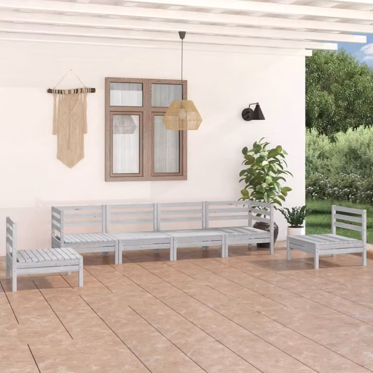 The Living Store Set da salotto da giardino 6 pezzi in legno di pino massiccio bianco