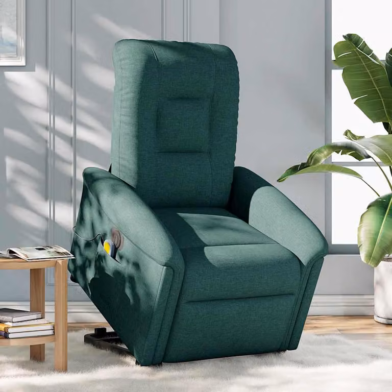 vidaXL Poltrona Alzapersona Massaggiante Elettrica Verde Scuro Tessuto