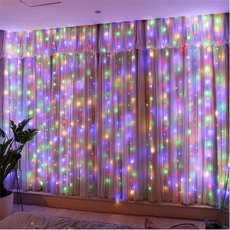 3x3m 300 LED fata luci tenda interna dimmerabile luce colorata con 12 modalità telecomando USB per la festa di nozze Natale parete camera da letto decorazione