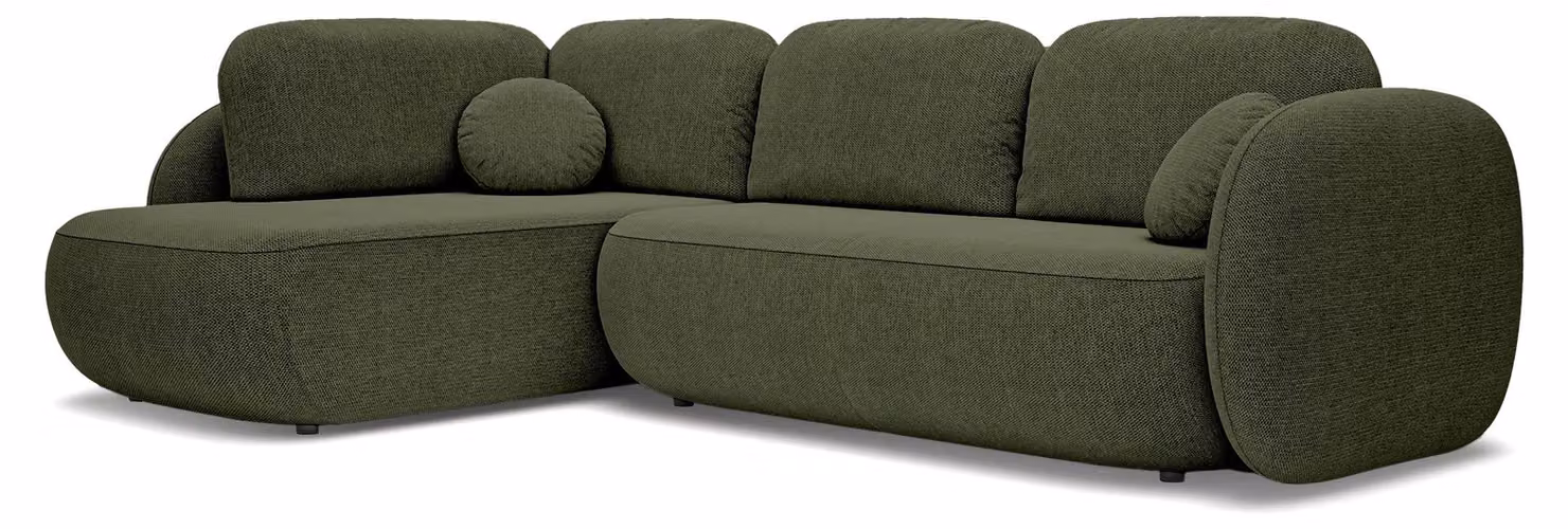 Divano angolare con funzione letto, modello Olemo, lato sinistro, colore verde oliva