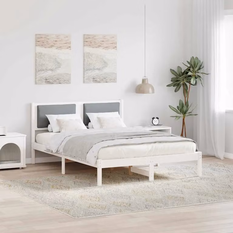 Struttura del letto vidaXL in pino massello grigio chiaro 140 x 200 cm