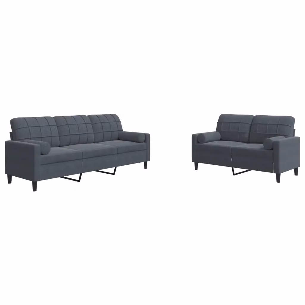 Set di 2 divani moderni vidaXL in velluto grigio con cuscini e struttura in metallo – 2