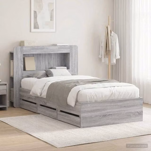 Struttura del letto con stoccaggio e testata Sonoma grigio 3434006
