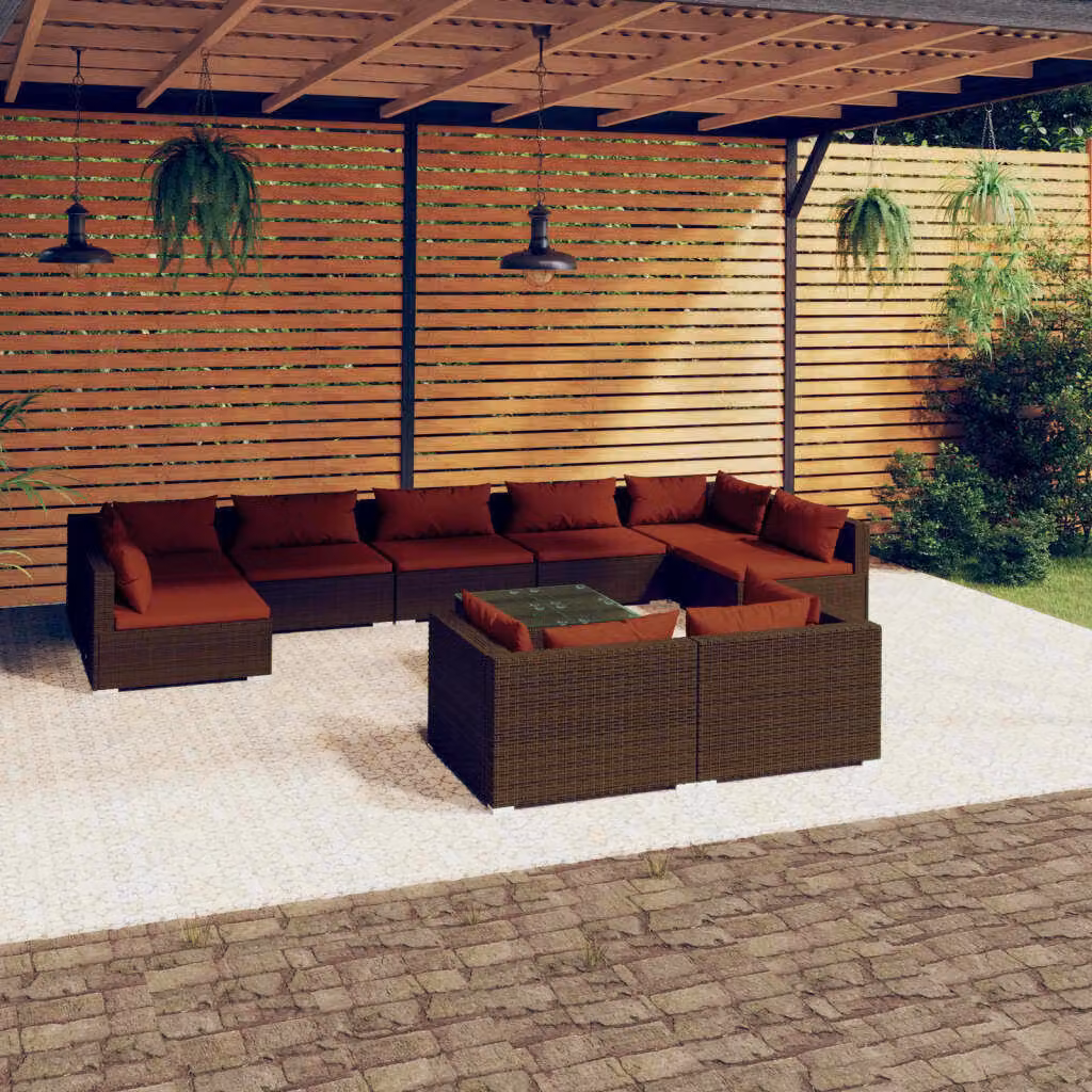 Maison Exclusive - Set da giardino da 10 pezzi con cuscini, in rattan sintetico marrone