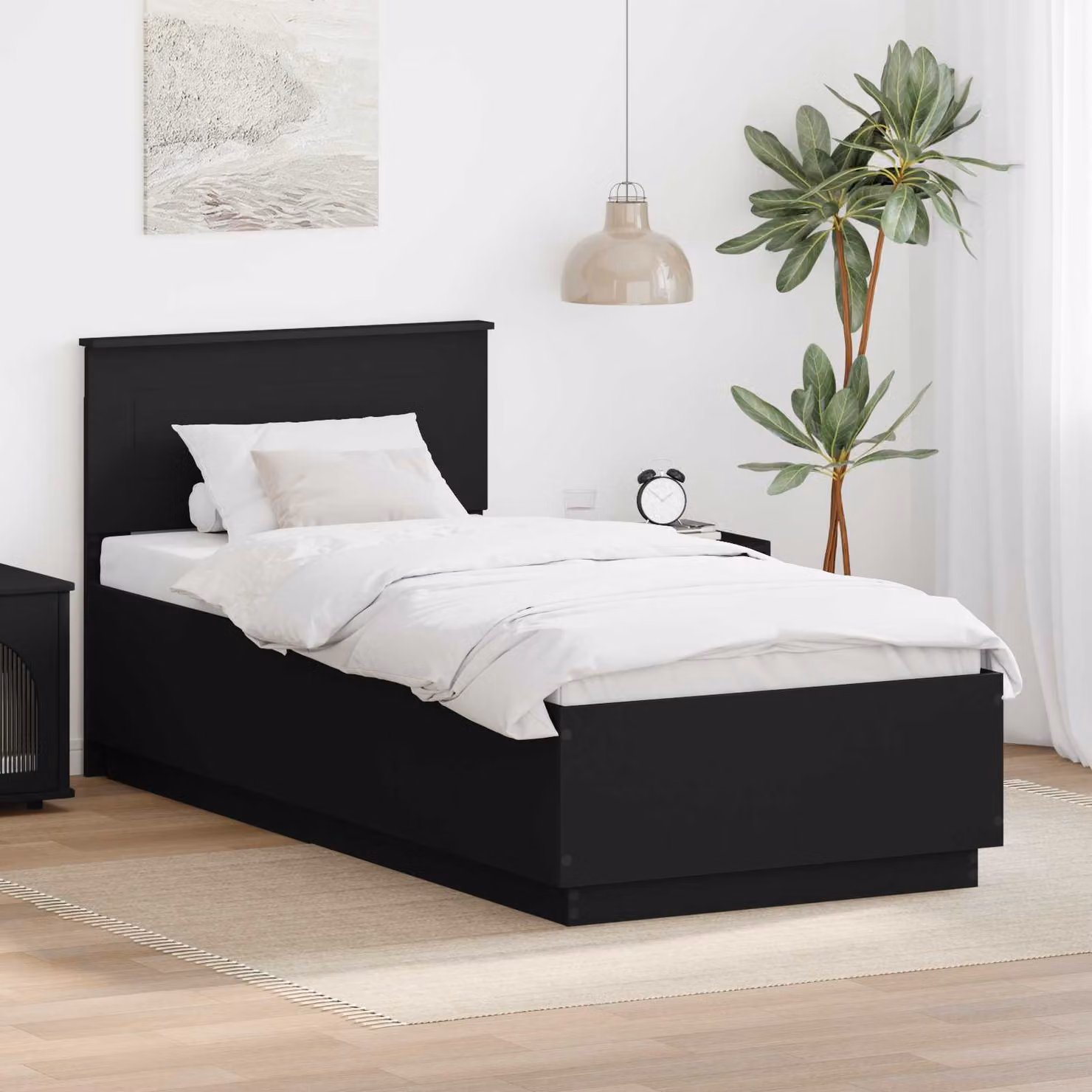 Struttura del letto vidaXL in legno ingegnerizzato nero, L 100 cm x P 200 cm x H 90 cm