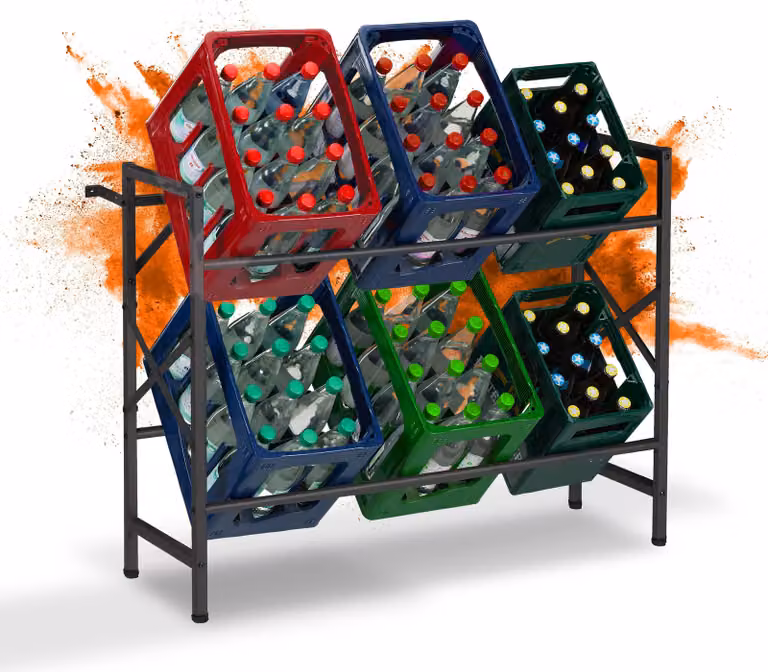 Scaffale per casse di bevande Relaxdays, A x L x P: 80 x 104 x 32 cm, 300 kg, 6 casse, acciaio, porta-casse, scaffale per casse, nero