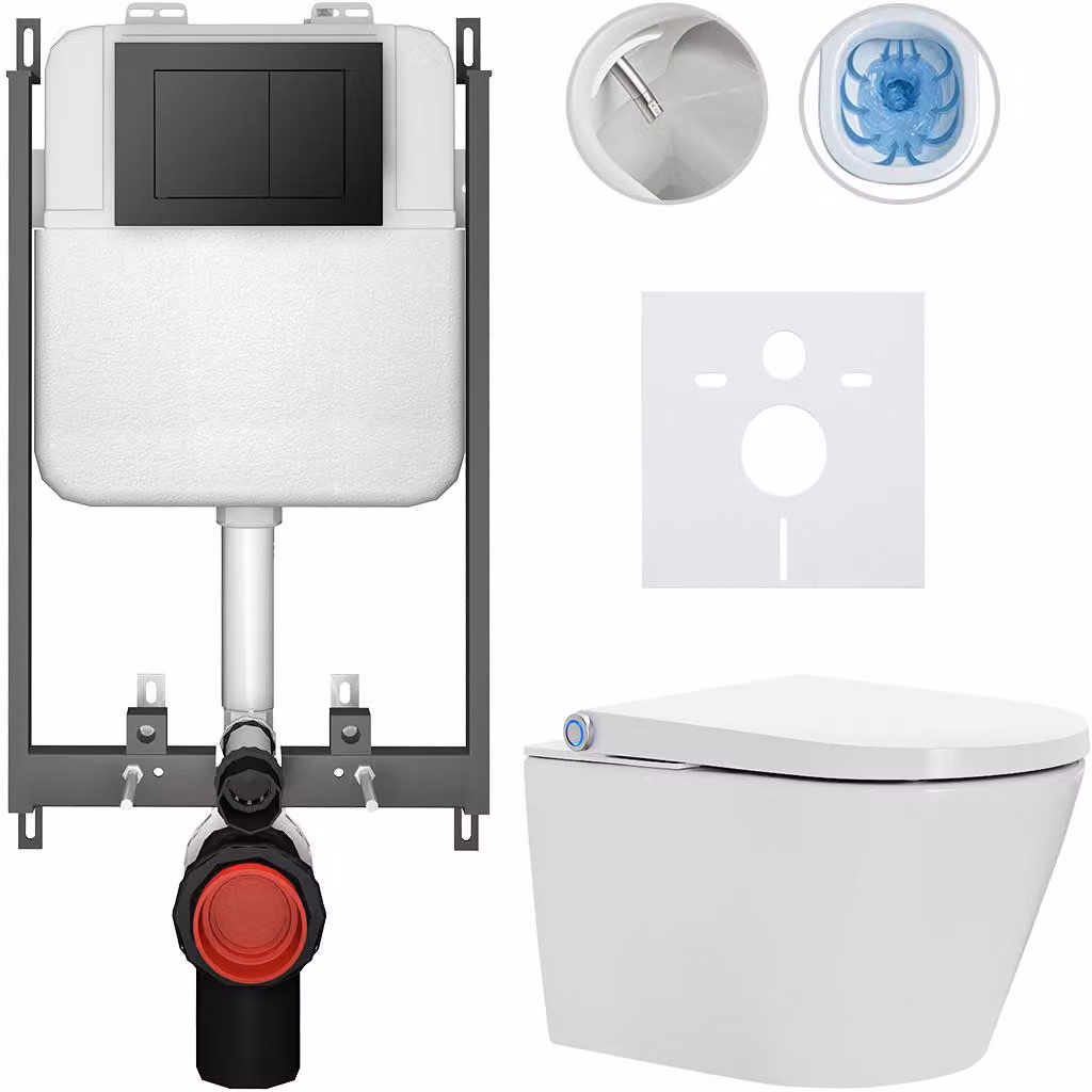 Water WC sospeso con bidet Cronus Standard - bianco lucido - pulsante Prime/Maxio, nero - da incasso - 59,3x38,4 cm