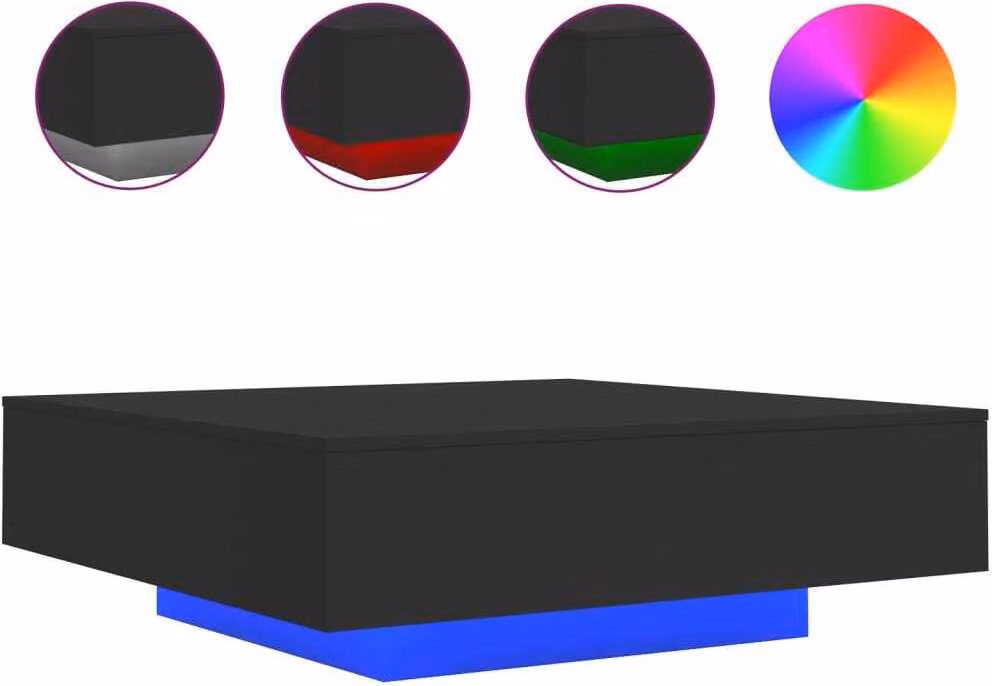 Tavolino da Soggiorno con Luci LED Nero 100x100x31 cm
