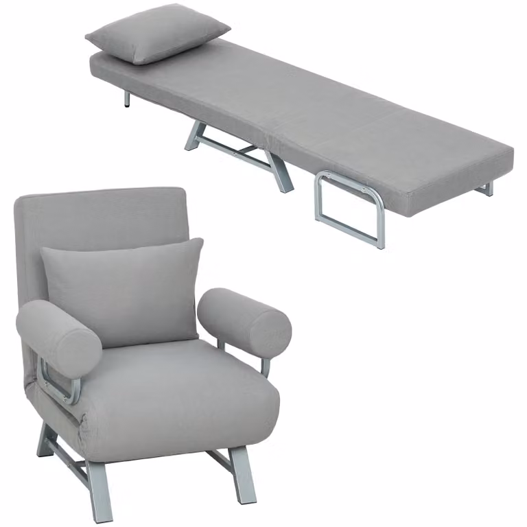 Divano letto 3 in 1 - Divano letto - Non pieghevole - Schienale regolabile - Braccioli cilindrici - Chaise longue da 188 cm - Grigio chiaro