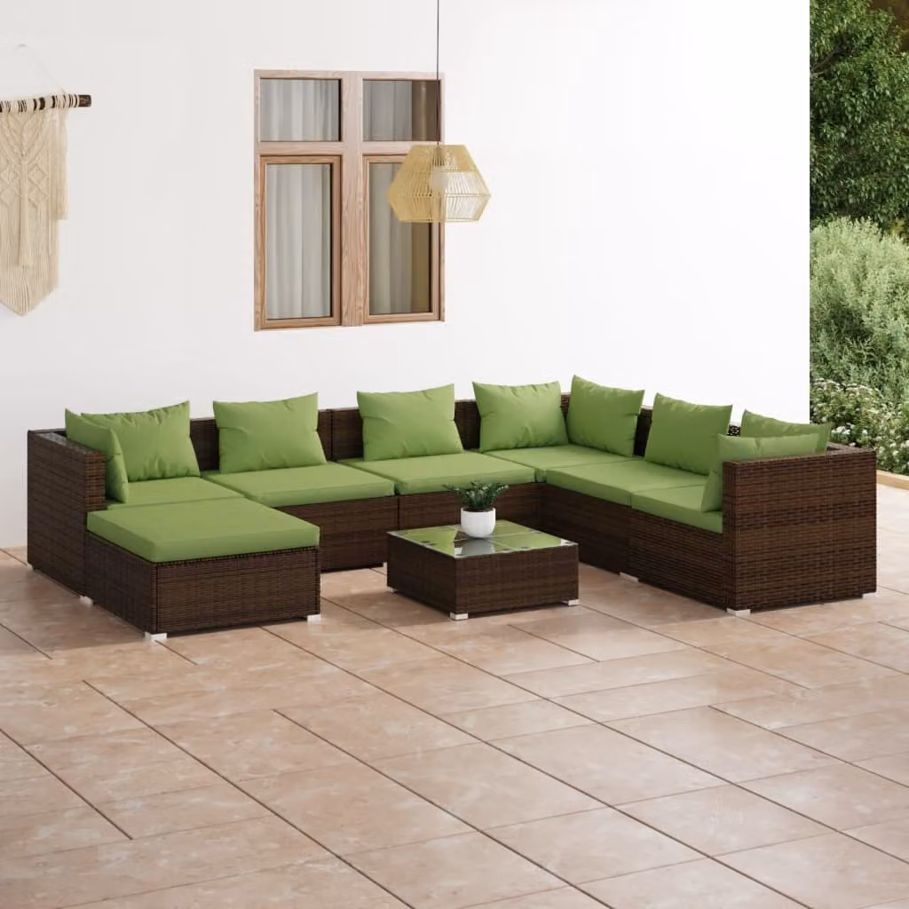 Maison Exclusive - Set da giardino 8 pezzi con cuscini in polyrattan marrone