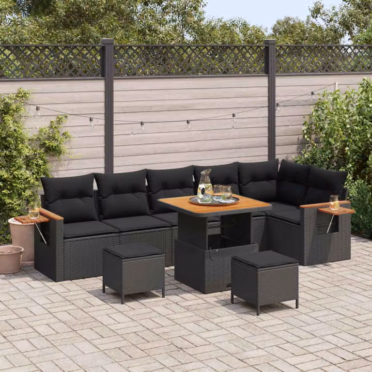 Set Divano da Giardino vidaXL 11 Pezzi Moderno a Forma di L con Cuscini Nero