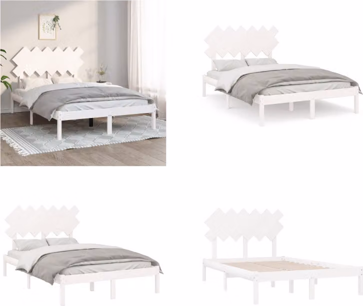 vidaXL Letto in legno massiccio bianco 135x190 cm - Struttura letto - Letto - Letto in legno