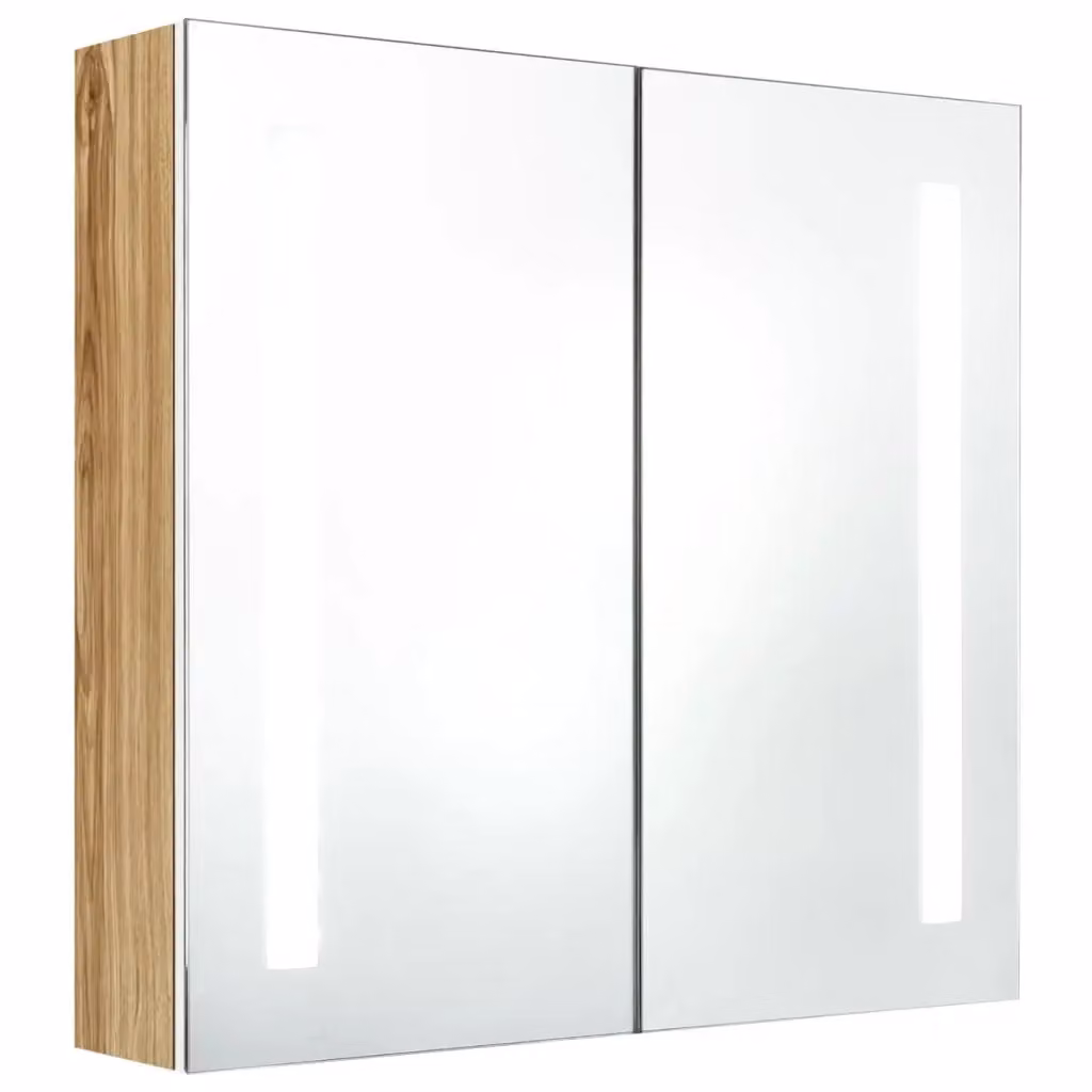 vidaXL Armadietto da bagno moderno con specchio e illuminazione LED, Bianco e Rovere, L: 62 cm, P: 14 cm, H: 60 cm – 2