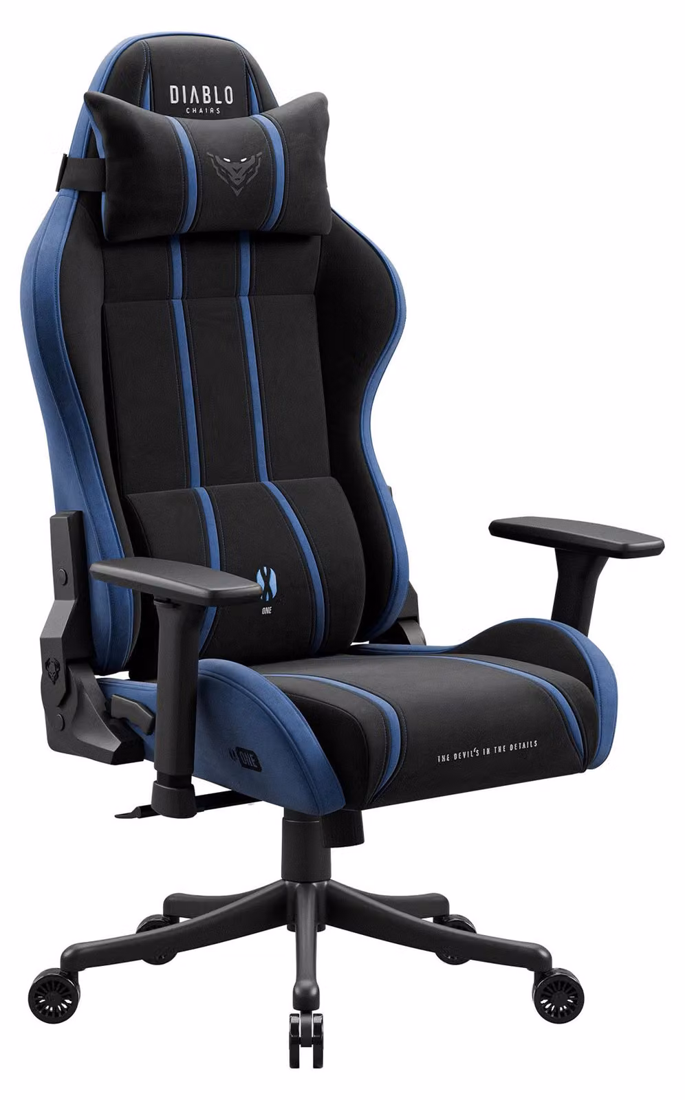 Sedia da gaming Diablo Chairs X-One 2.0 in tessuto, sedia da ufficio ergonomica, sedia girevole nera e blu, taglia Small