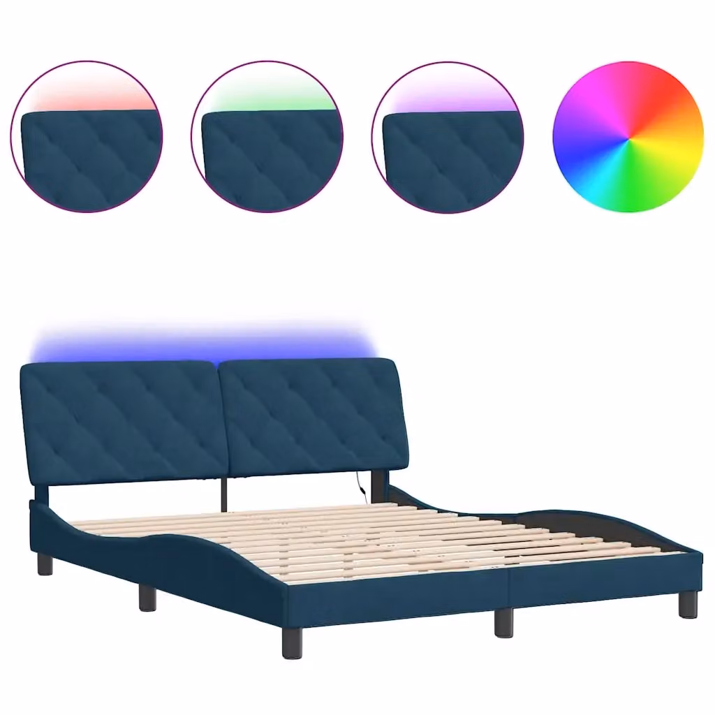 Giroletto vidaXL in velluto blu con illuminazione LED e porta di ricarica USB, L 160 x P 200 cm – 2