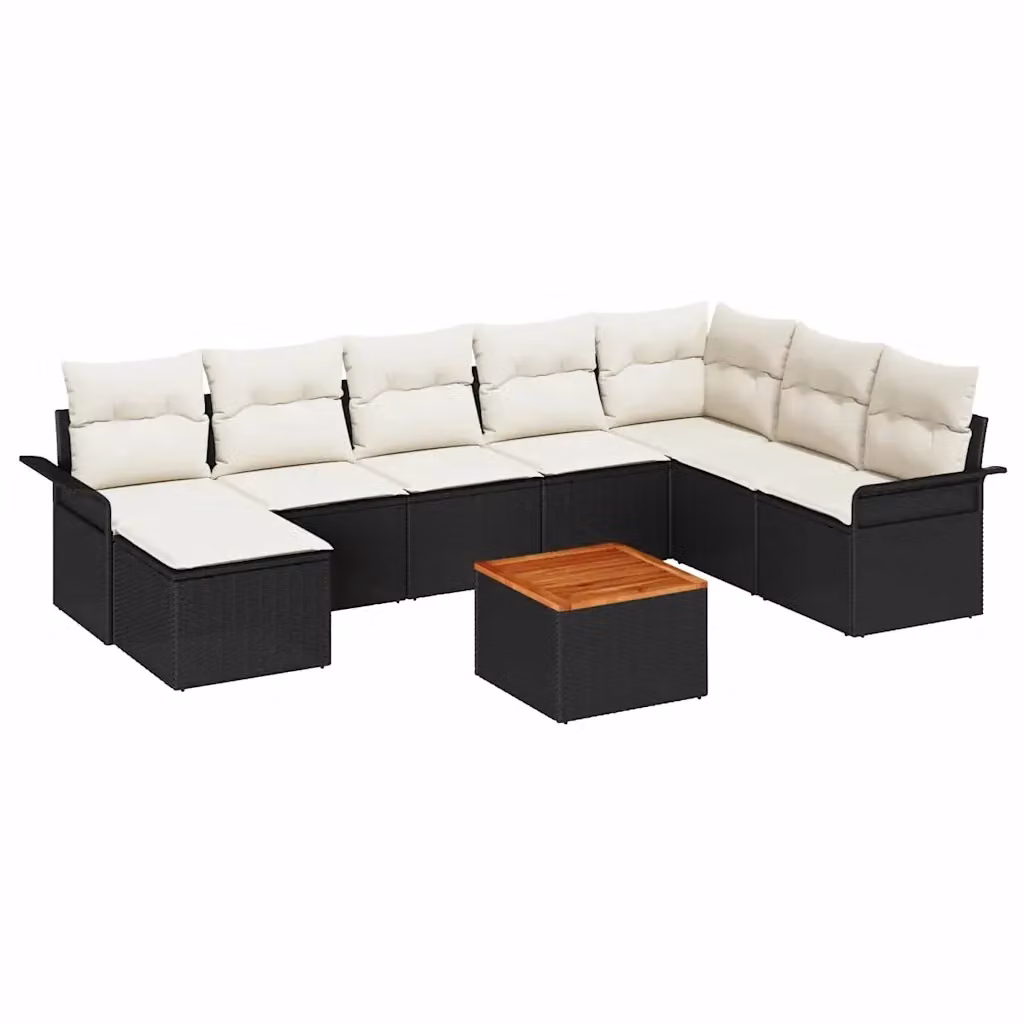 Set Divano da Giardino a L vidaXL in Polyrattan Nero con Cuscini e Tavolino da 9 Pezzi – 2