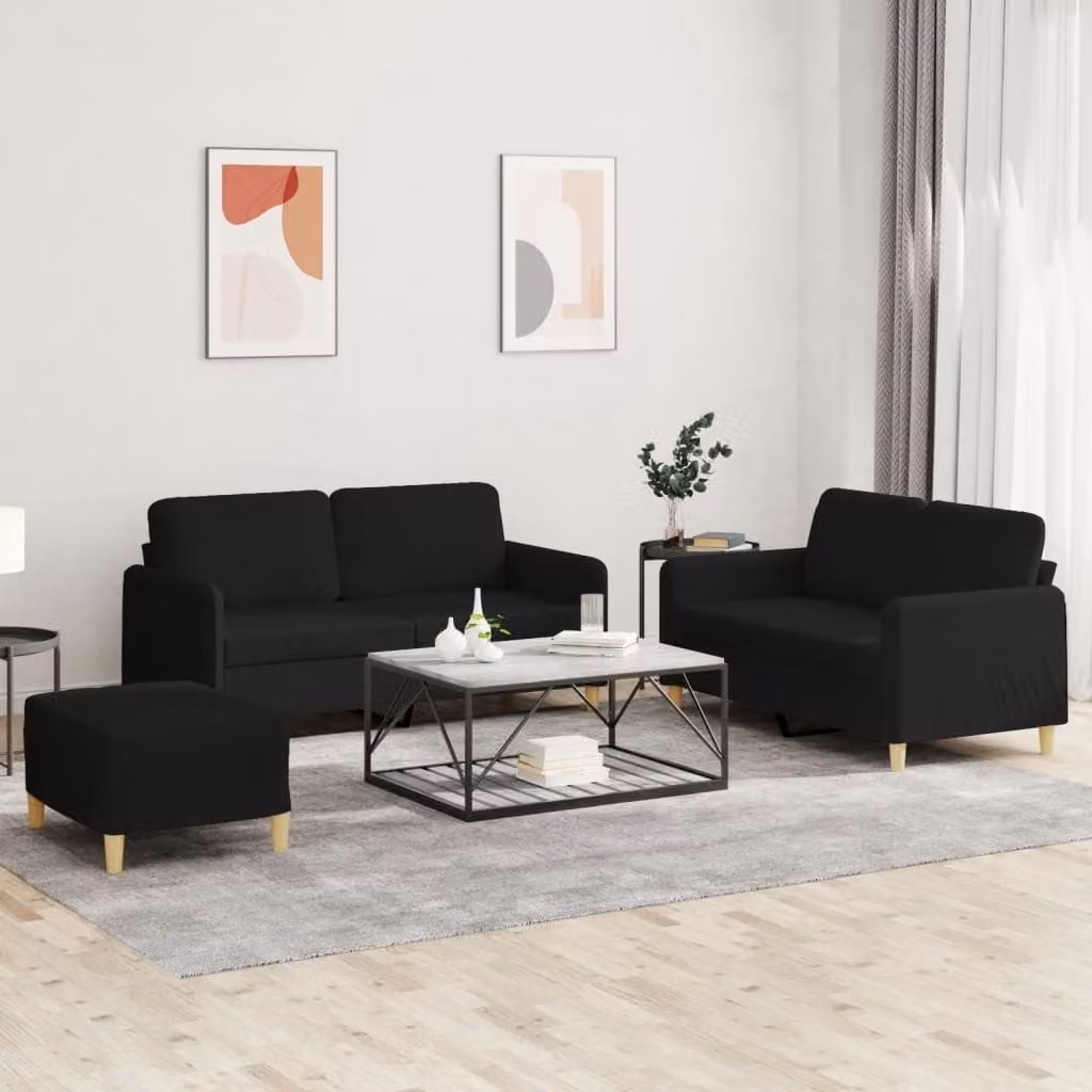 Maison Exclusive - Set divano a 3 pezzi con cuscini in tessuto nero