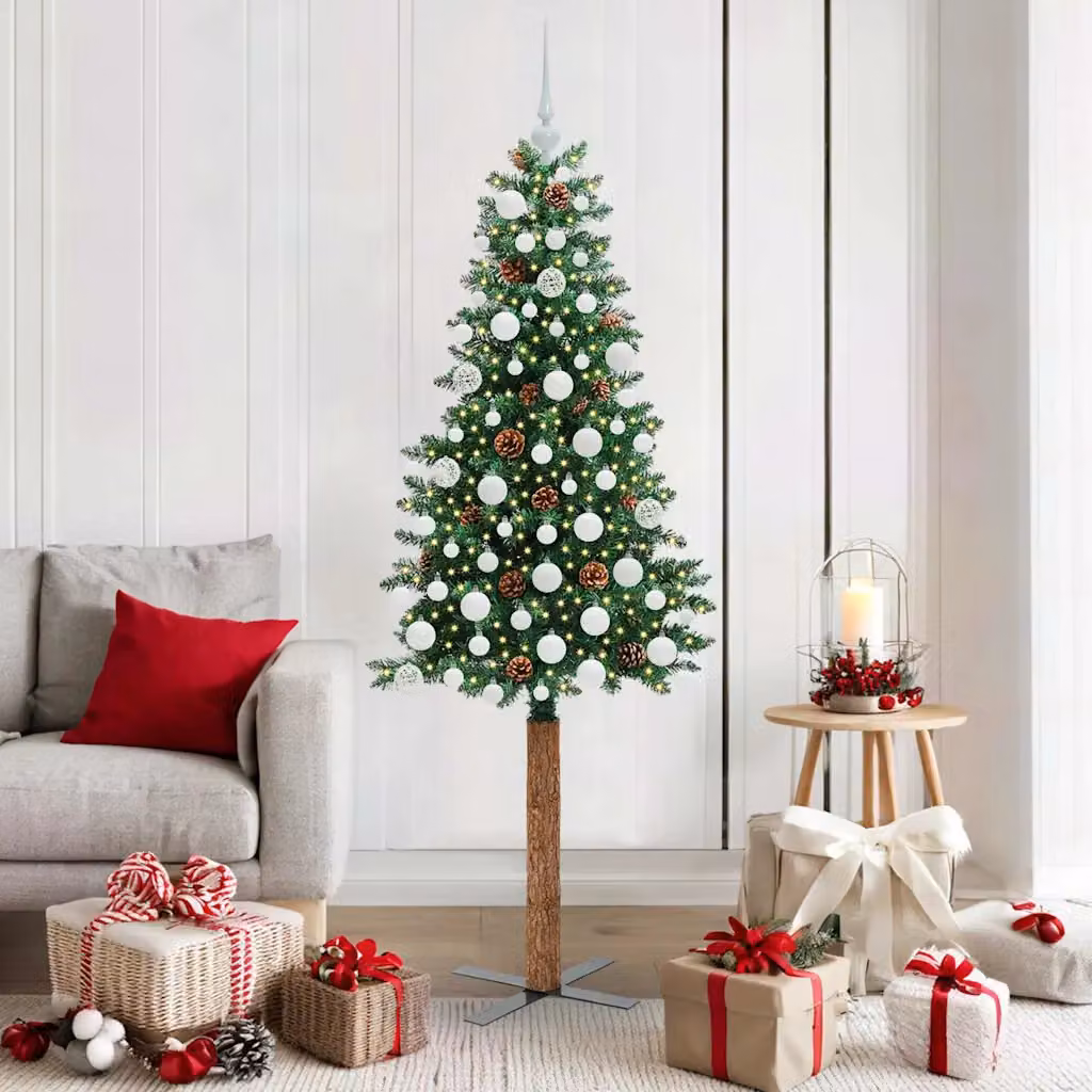 Albero di Natale snodato moderno vidaXL verde con luci LED bianco caldo in PVC, metallo e legno, Altezza: 180 cm