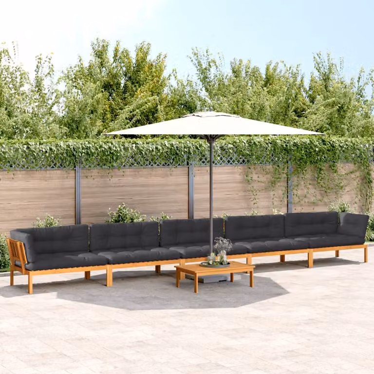 Set Divano da Giardino a L vidaXL in Legno di Acacia con Cuscini Grigio Antracite, 6 Pezzi