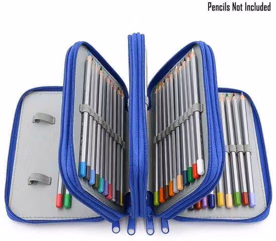Astuccio blu, 72 scomparti, da viaggio, per la scuola, per l'ufficio, per l'arte, blu