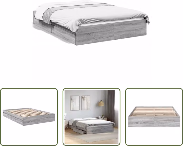 The Living Store Struttura letto con cassetti Grey Sonoma 120x190 cm Materiale a base di legno