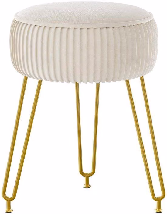Pouf rotondo in velluto Unyqoos® Ø30×H46 cm – Poggiapiedi imbottito con 3 gambe in acciaio rivestite con vernice dorata, regolabile, ideale come poggiapiedi per soggiorno e camera da letto