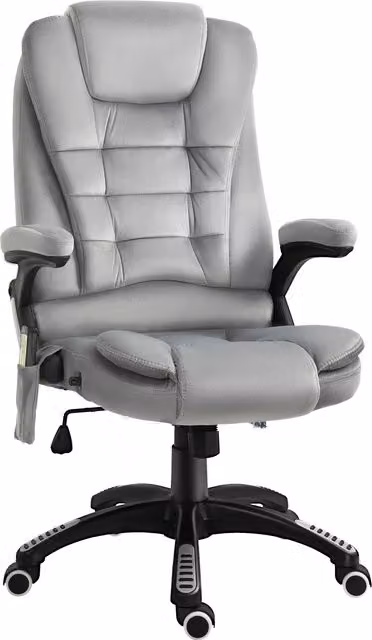 Sedia da ufficio ergonomica Vinsetto con funzione massaggiante, altezza regolabile e poggiatesta, rivestimento in similpelle grigio, L/P/H: 67 x 67 x 116-126 cm