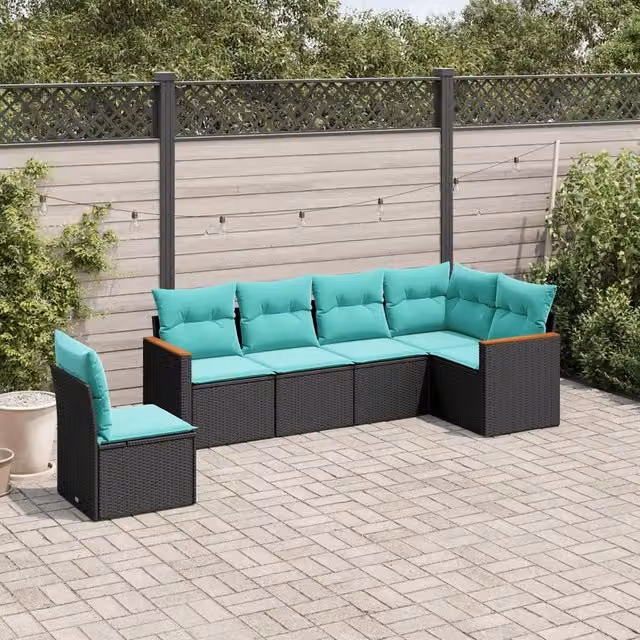 Set Divani da Giardino 6 pz con Cuscini Nero in Polyrattan 3226015