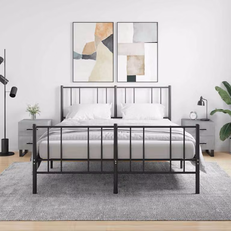 Set di 2 comodini vidaXL in legno multistrato e metallo, colore grigio cemento, L 40 cm x P 35 cm x H 47,5 cm