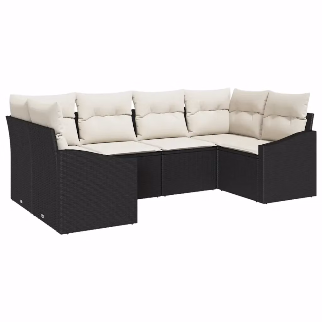 Set di divani da giardino vidaXL a forma di L composto da 6 pezzi con cuscini beige e struttura in rattan nero e metallo – 2