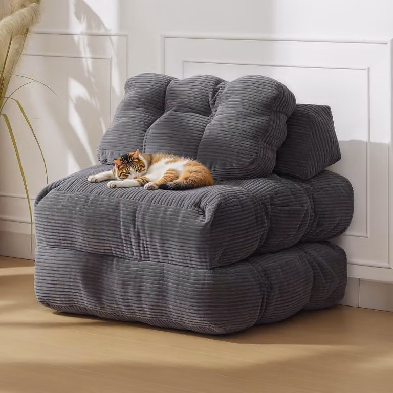 Divano letto singolo, confortevole, con rivestimento in tessuto e imbottitura morbida, ideale per il soggiorno