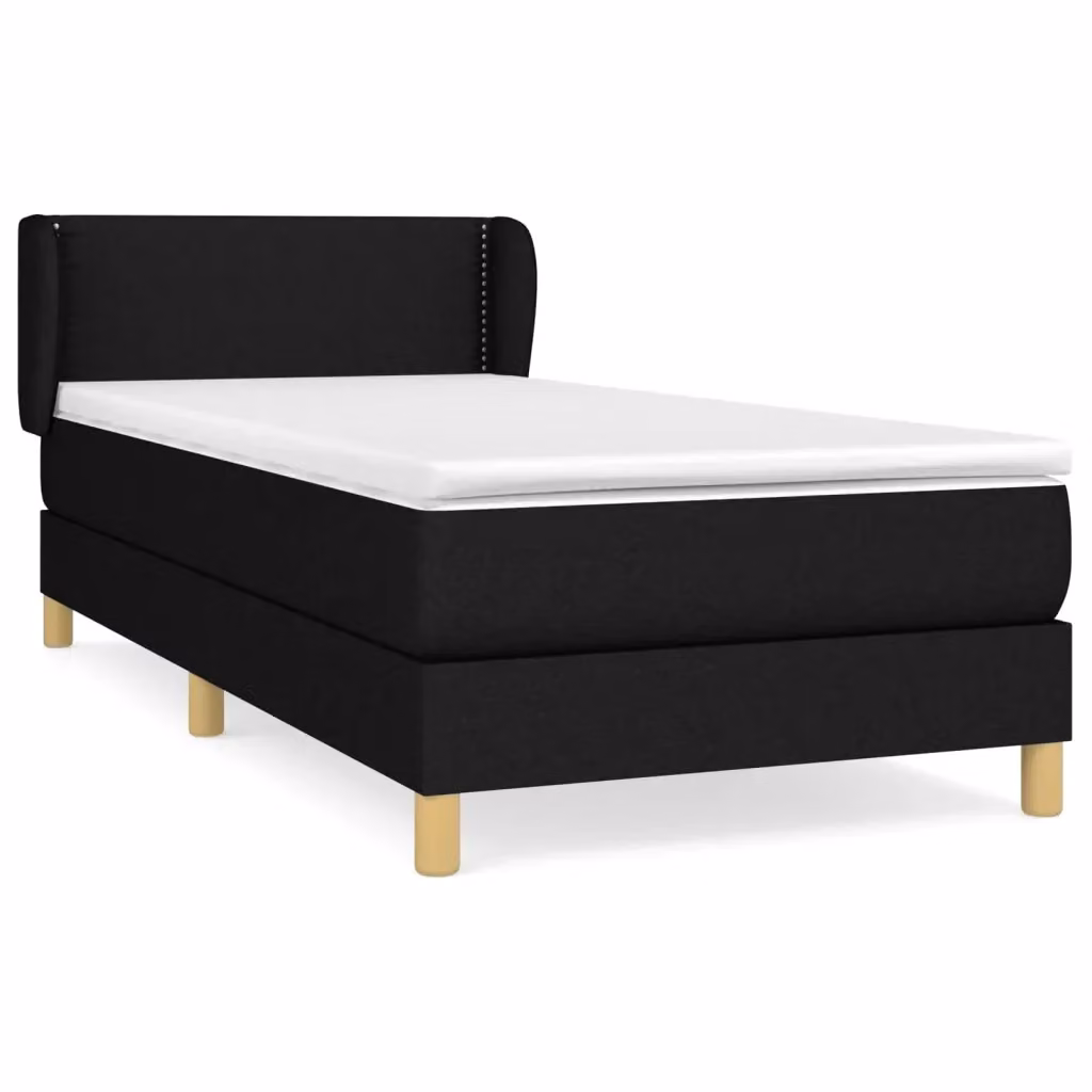 vidaXL Giroletto a Molle con Materasso Ibrido in Tessuto Nero e Bianco L/P/H: 90 x 200 x 88 cm – 2