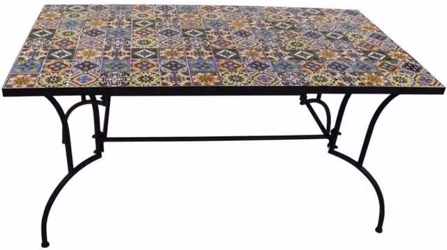 Tavolo in metallo per esterno 150 x 80 cm. con decorazione Mosaico Flower