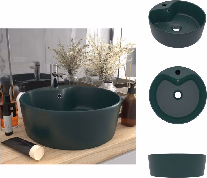 vidaXL Lavabo con troppopieno verde scuro opaco 36x13 cm in Vetroceramica - Lavabo da bagno