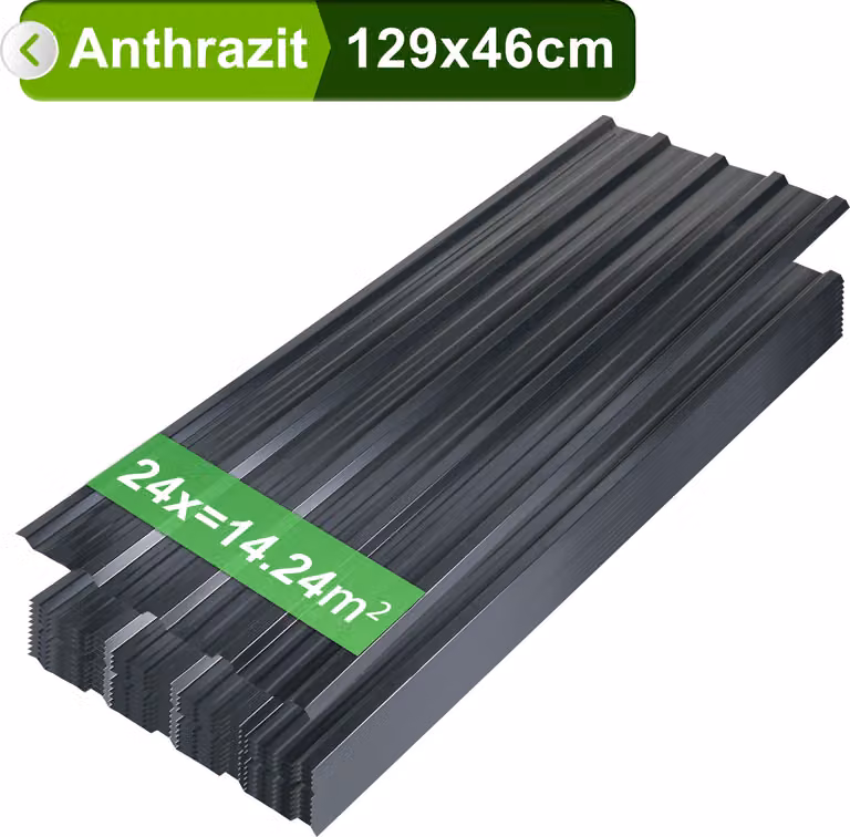 12/24/36x lamiera grecata 129x46cm lamiera profilata antracite zincata lamiera di copertura per capannone carport - 24x = 14m²