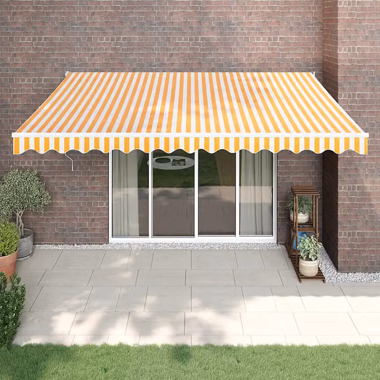 Tenda da sole automatica retrattile vidaXL in alluminio e poliestere, Gialla e Bianca, L: 400 cm x P: 300 cm