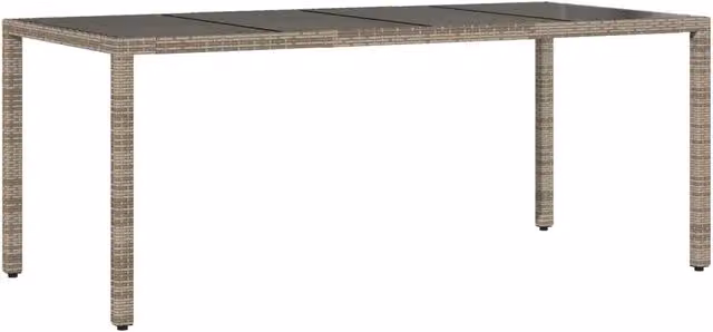 Tavolo da Giardino | Tavolino da esterno Piano in Vetro Grigio 190x90x75cm Polyrattan