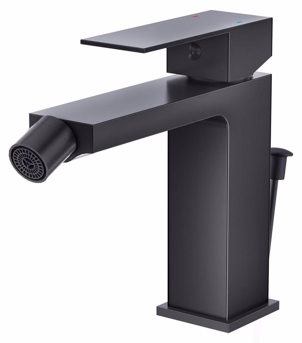 Miscelatore per bidet, modello angolare, colore nero, con asta di comando, realizzato in ottone, dotato di bocchetta regolabile con giunto sferico