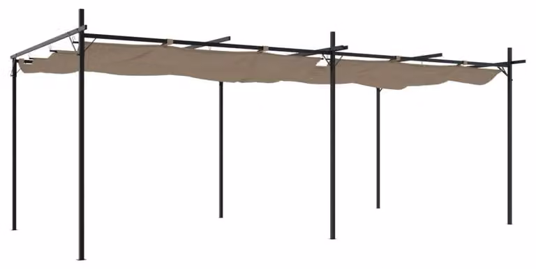 Pergola con tetto scorrevole color taupe - 589x292 cm - Materiale: poliestere e acciaio alluminato
