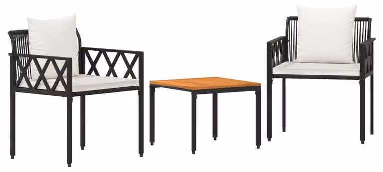 Set da giardino in rattan sintetico, 3 pezzi, nero e bianco crema