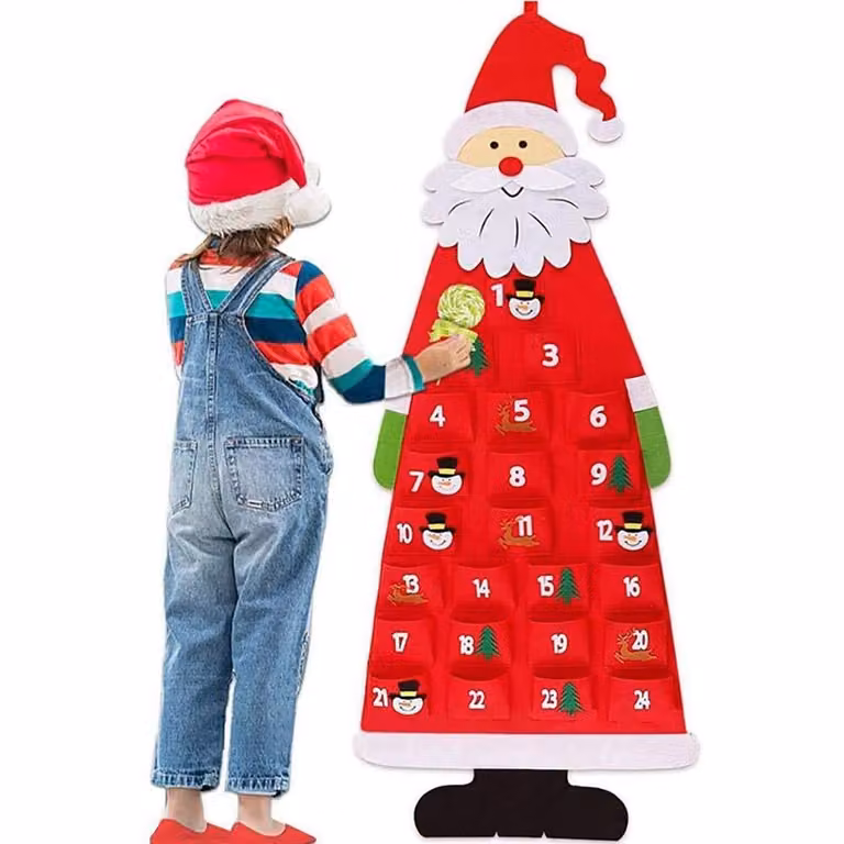 Calendario dell'avvento da riempire per bambini, calendario dell'avvento in tessuto, calendario natalizio da riempire da soli Babbo Natale, sacchetti per il calendario dell'avvento