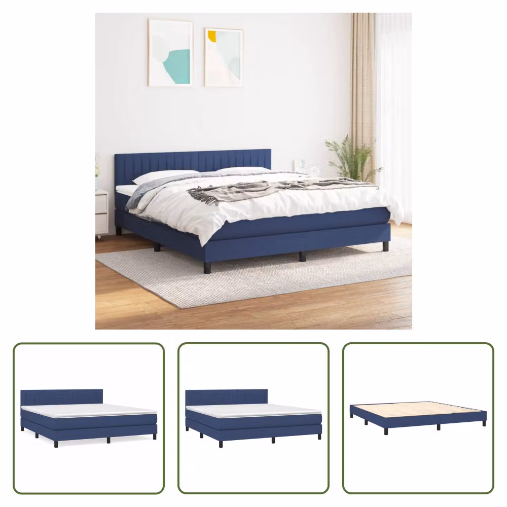 The Living Store Letto a molle con materasso Blu 160x200 cm in tessuto