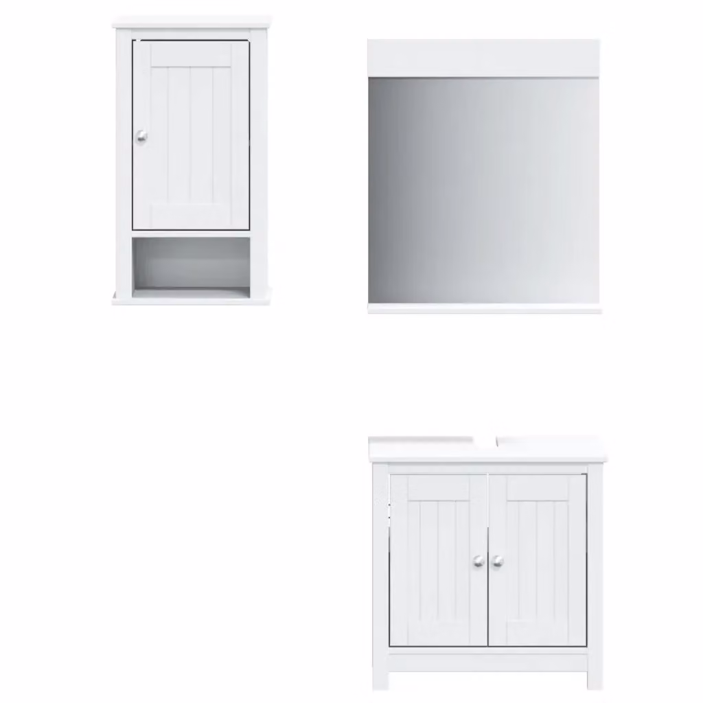 Set di mobili da bagno vidaXL BERG in 3 pezzi in legno di pino bianco lacca stile rustico – 2