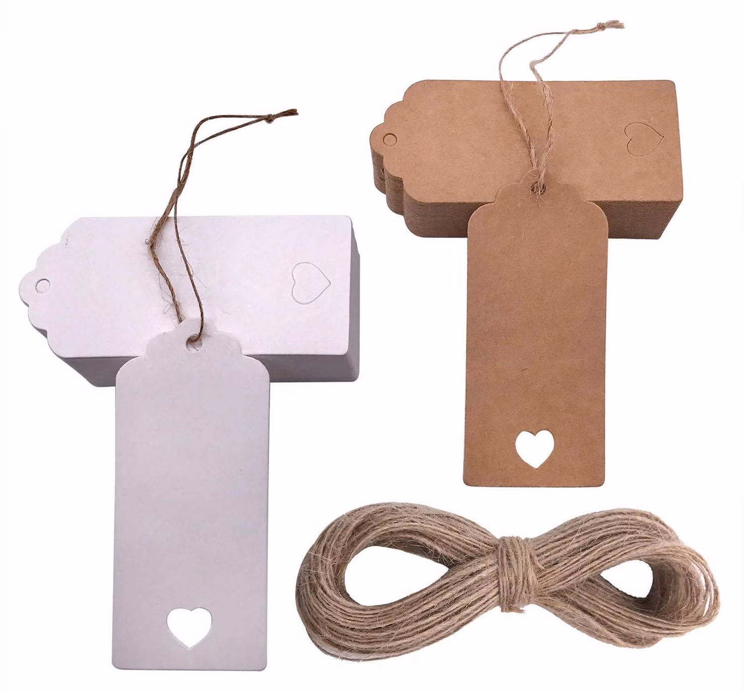 Etichette regalo in carta kraft, 100 pezzi, con cuore e corda di juta da 30 metri