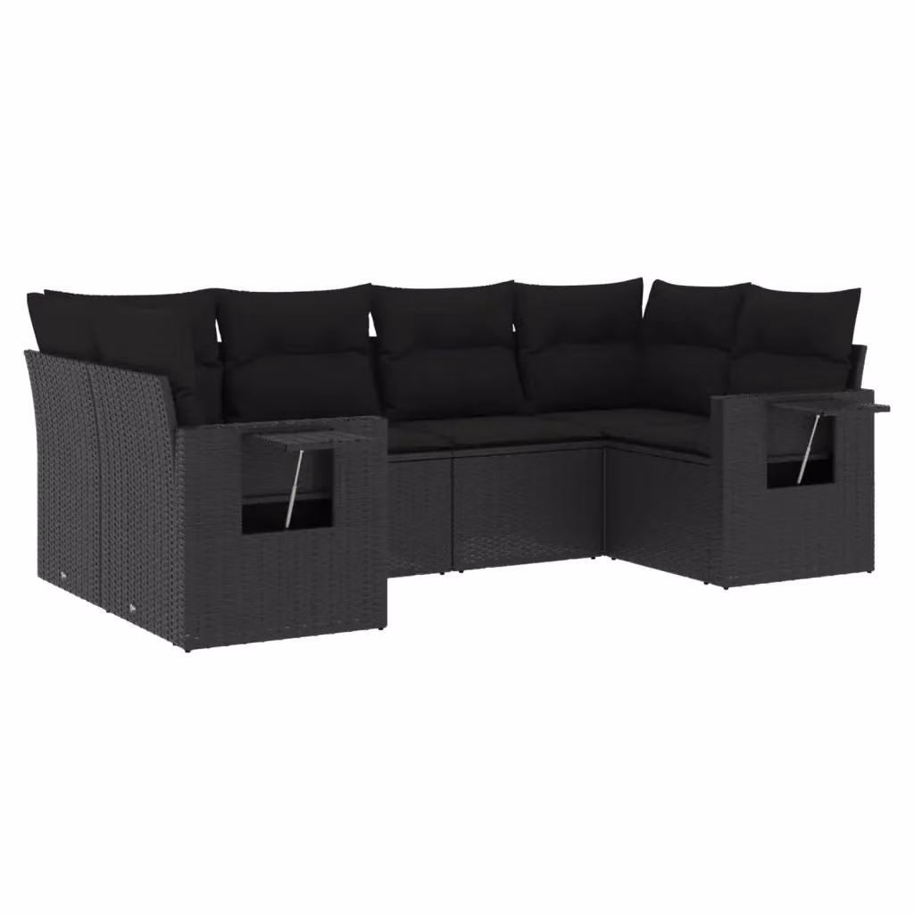Set Divano da Giardino vidaXL a Forma di L in Polyrattan Nero con Cuscini e Tavolino da Esterno – 2