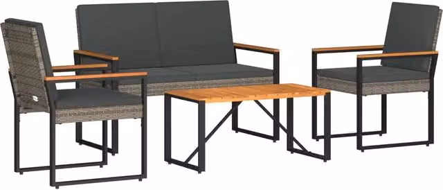 Set Mobili da Esterno 4 pz | Set Salotto da Giardino Grigio e Grigio Scuro polyrattan