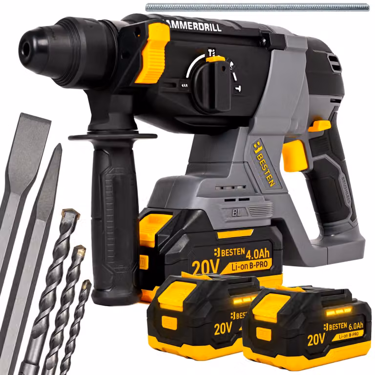 Trapano a percussione a batteria SDS+ 20V, 2J, senza spazzole, batteria 2×4,0Ah, in valigetta MIGLIORI