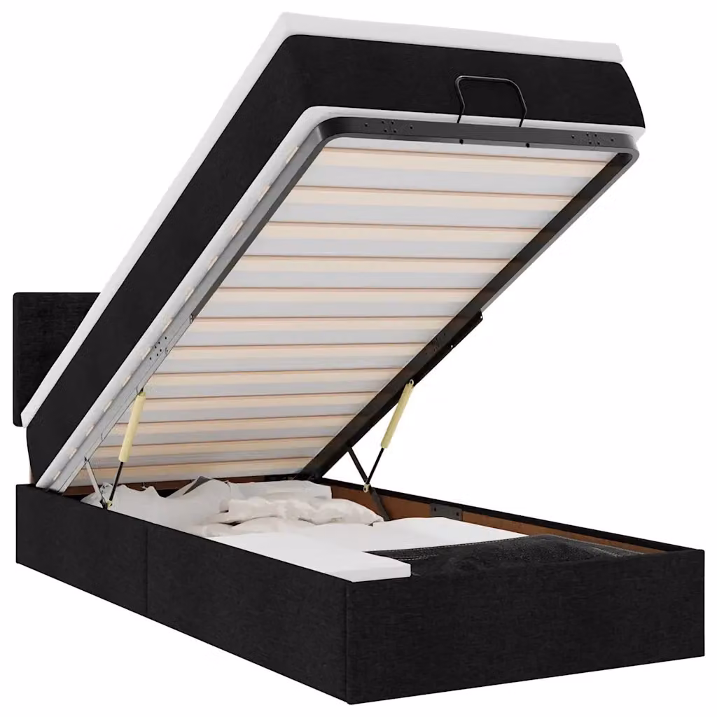 Letto con contenitore a sollevamento e materasso vidaXL in tessuto nero e bianco, L: 190 cm, P: 90 cm, H: 88 cm – 2
